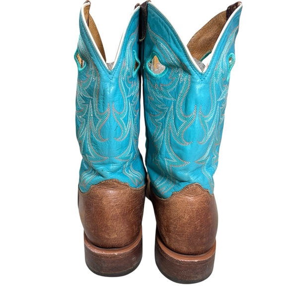 Nocona Handmade USA Turquoise Brown Leather Western Cowboy Boots 11D Square Toe - Picture 7 of 16